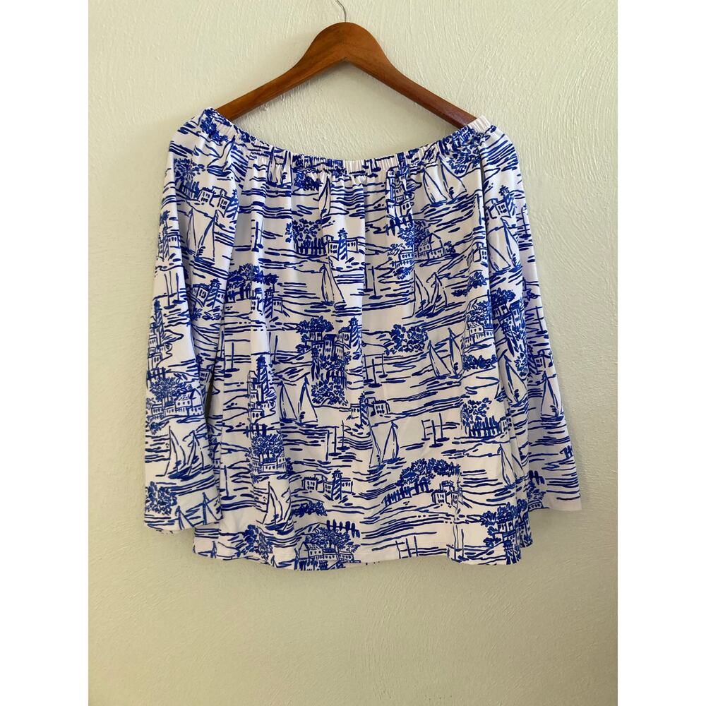 Mahi Gold Set Sail Sailor Margarita Blue Sailing Print Top XS - Picture 6 of 6